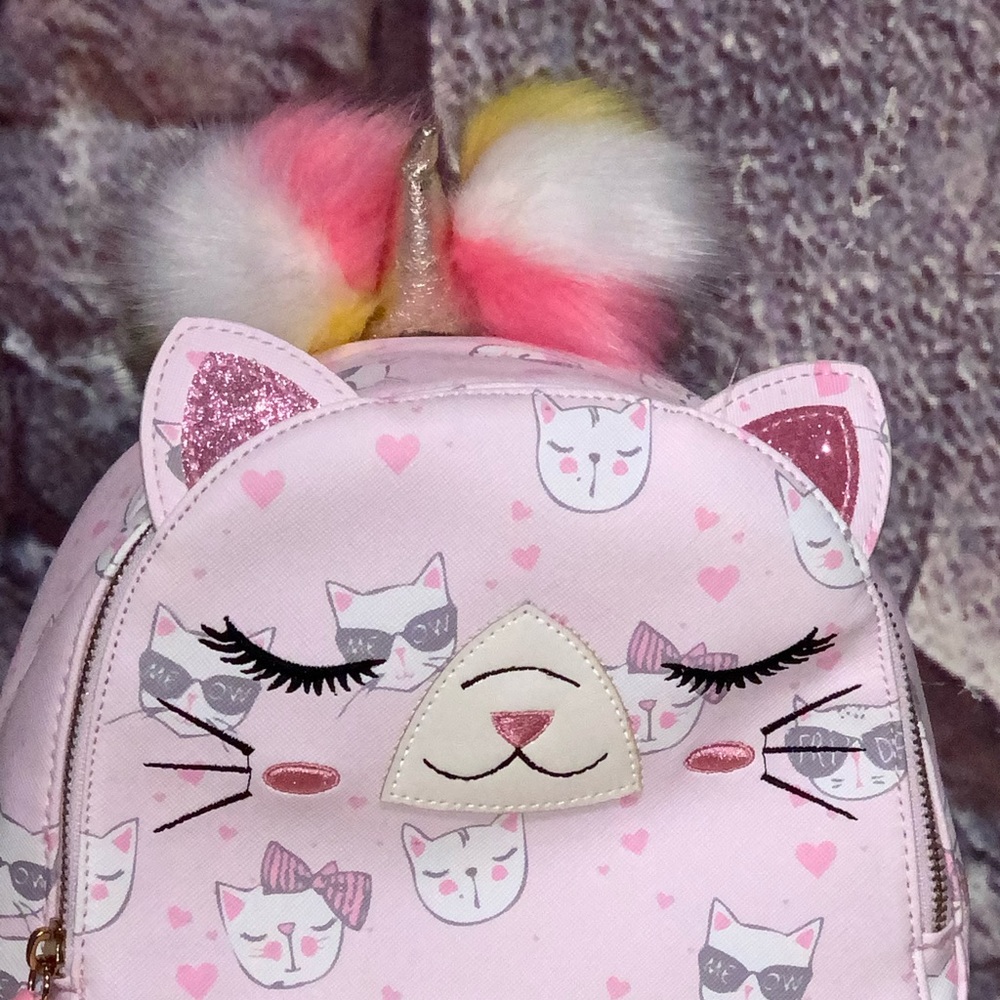 Under One Sky Mini Cat Unicorn Glitter Pink Back Pack